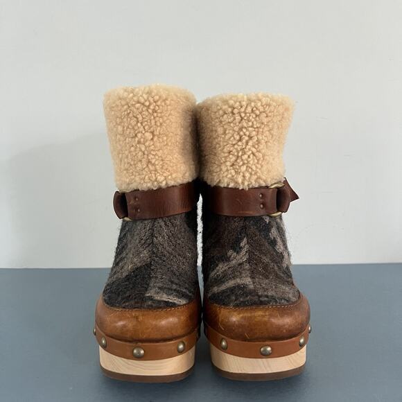 Woolrich x Anthropologie Artist Wool Shearling Platform Wood Heel Booties - Picture 2 of 10